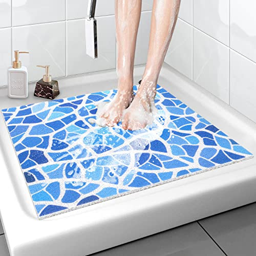 Tapis de Douche antidérapant, 60*60cm, Tapis de Bain de Sécurité Confort Doux avec Trous de Drainage, Tapis de Douche de Massage en PVC Luffa pour Zones Humides, Séchage Rapide, Impression Mumérique