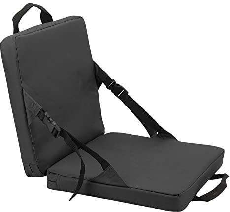 Coussin de siège de Stade Portable, Chaise de Sol rembourrée Pliante extérieure avec Support Dorsal et Poche de Rangement, siège de Gradin de Stade léger pour événements Sportifs,(Le Noir)