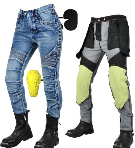 SHUOJIA Motorradhose Damen, Motorrad Jeans Damen Aus Aramidfaser,Motorrad Schutzhose Hose Mit Protektoren (Blue Female-A,S)