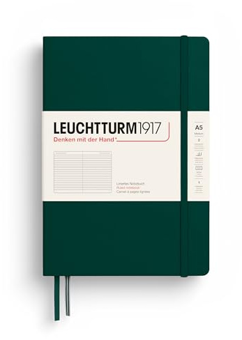 LEUCHTTURM1917 367256 Notebook Medium (A5), inbunden, 251 numrerade sidor, skogsgrön, linjerad