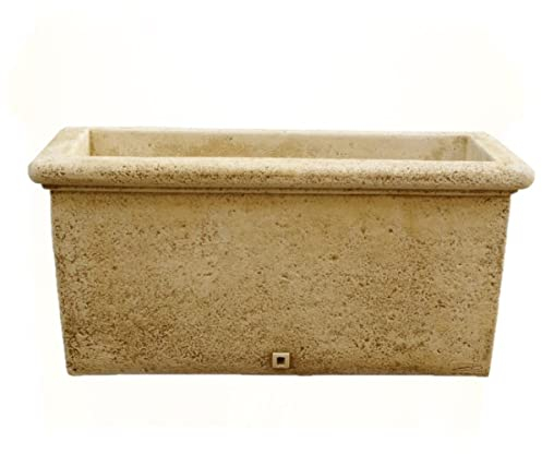 2 unités Pot de jardinière Lisse Rustique 74 x 33 x 36 cm. pour extérieur en béton-Pierre. Capacité : 65 L. Poids : 47 kg.