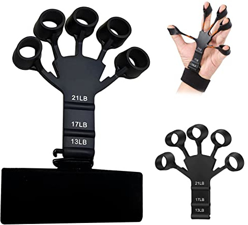 Fingertrainer Handtrainer Fingertrainer Silikon Grippy Finger, Grip Strength Trainer, Verstellbarer Griffkraft Fingerschiene Trainingsgerät mit 6 Widerstandsstufen (Schwarz)
