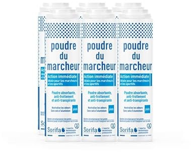 SORIFA - Förpackning med 6 - Walker Powder - Antiperspirant - absorberande - fötter - minskar svett - eliminerar lukt och mykoser - utan aluminiumsalter - tillverkad i Frankrike - puder 100 g