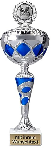 Deitert Pokal 10er Serie in Silber-Blau mit Deckel - Trophäe mit Wunschtext graviert und Sportemblem nach freier Auswahl - Sportpokal mit Marmorsockel für Ihre Siegerehrung 59870