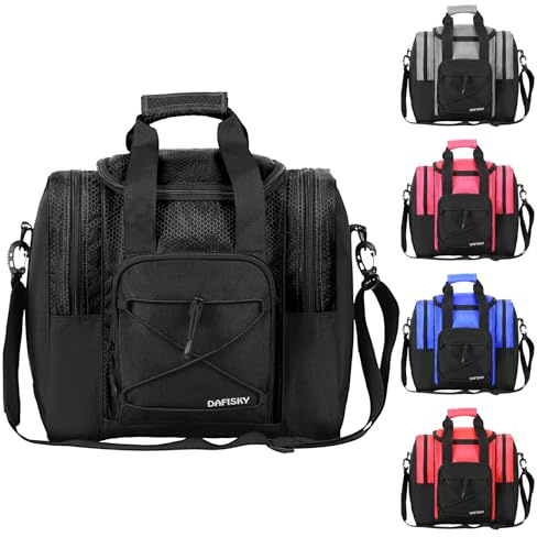 DAFISKY Bowlingballtasche für Einzelball – Bowlingtasche für 1 Ball und Schuhe mit gepolsterter Halterung, 2 Taschen, passend für Männer und Frauen Bowlingschuhe bis Herrengröße 42, Schwarz