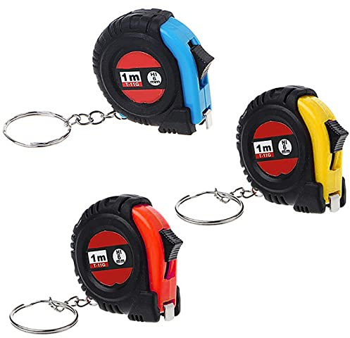 YUNYAN Mini ruban à mesurer rétractable avec porte-clés - Lot de 3 mini dimensions de poche - Règle - Métrique - 1 m - 3 couleurs
