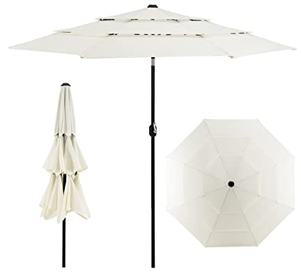 GYMAX Ombrellone da Giardino 3x3 M, Impermeabile con Rivestimento PA e Protezione Solare per Terrazzo, Patio, Cortile (Beige)