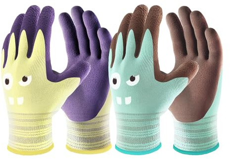 COOLJOB 2 Paar Gartenhandschuhe Kinder aus Modal für 5-7 Jahre, Arbeitshandschuhe Kinder mit Gummierung, Arbeitshandschuhe für Jungen und Mädchen, Größe M