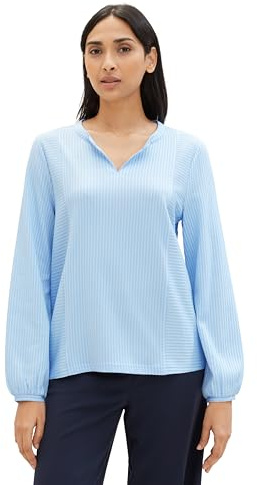 TOM TAILOR Damen Basic Bluse mit Streifen, 34913 - Blue White Thin Stripe, XL