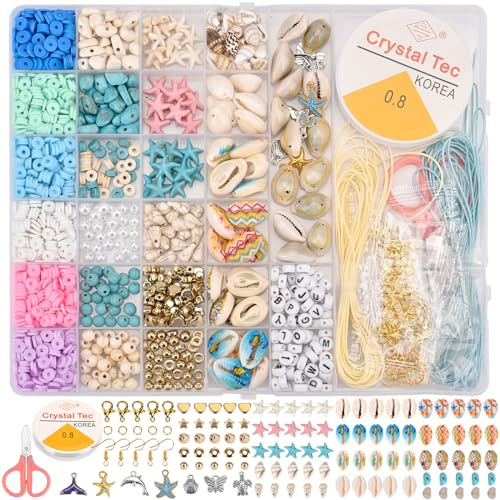 DUOJIN Perlen-Set, DIY, Muschel, Türkis, Armband, verstellbar, Fuß, Muschelform, Buchstabenperlen, Polymer-Ton-Perle für Mädchen, Ohrringe, Halskette, Bohemian, handgefertigt, Kreation