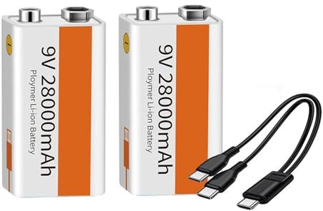 SSCYHT Batteria Litio 9V Alta capacità 28000mAh batterie quadrate Ricaricabili 9 Volt Confezione con Cavo di Ricarica USB 2 in 1 per dispositivi Domestici e da Ufficio,9v28000mah 2pcs