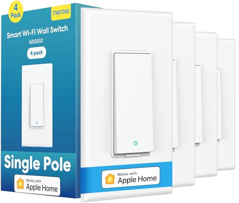 meross Smart Light Switch 4 Pack Supports Apple HomeKit, Siri, Alexa, Google Assistant & SmartThings, Single Pole Light Switch, Neutral Wire Required, Remote Control Schedule, 2.4GHz Wi-Fi