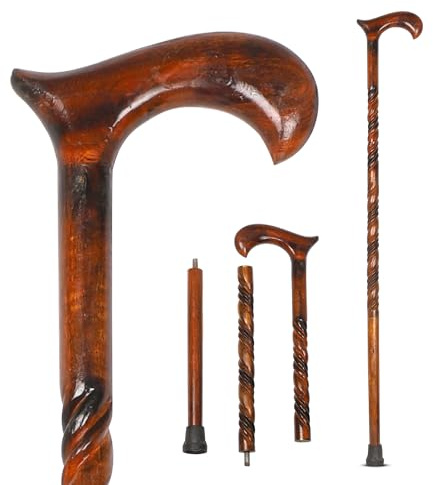 KSJONE Lot de 3 bâtons en bois pliables pour homme et femme - Bâtons de marche ergonomiques pour personnes âgées - Pointe antidérapante pour la sécurité - 91 cm
