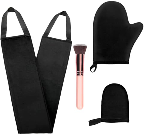 4 Pcs Self Tanner Mitt Applicator Kit - Self Tanning Mitt Glove,Self Tanner Back Applicator,Mini Face Tanner Mitt,Face Tanner Brush Soft Streak-Free Reusable & Washable for Women Girl Men (Black)