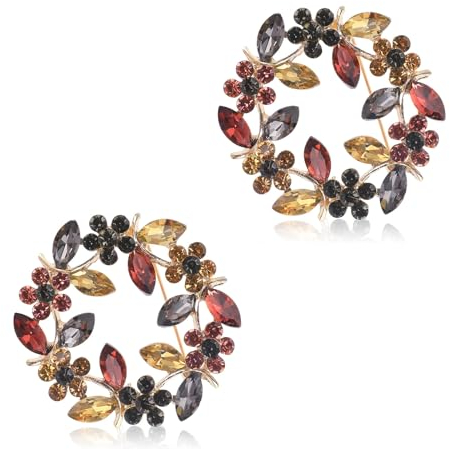 Bunte Girlande Brosche,Edle FarbenStrass Kristallgold, 2 Pcs Damen Kristall Brosche Bunte Girlande Strass Broschen Elegante Brosche Anstecknadel für Damen Mantel Kleid Kleidung Handgefertigte