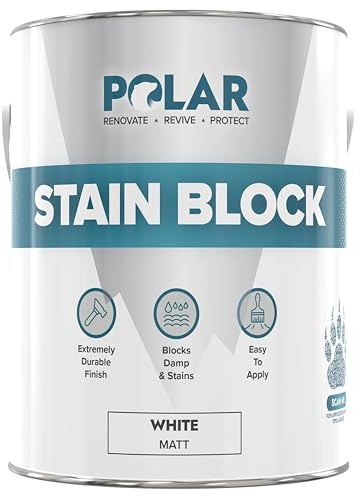 Polar Stain Blocker Paint - Matt White - 2.5 Litres | Ideal for Concrete, Cement, Wood, Brick & Painted Surfaces | Prevents & Removes Stains, Grease, Water Marks & Rust on Internal Walls & Ceilings