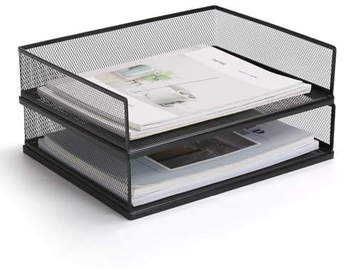 AZFUNN Briefablage aus Drahtgeflecht, Papierablage, Schreibtisch-Organizer, stapelbar, Metall, Frontlader-Dokumentenablage für Bürobedarf, Dokumentenablage (Querformat) | Dokumentenablage mit Frontlader, Aktenaufbewahrung, Papiersortierer für Briefe/A4, Büro, Aktenordner, Halter, Schwarz