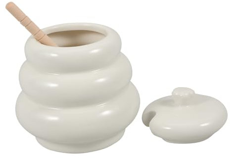 CIYODO Ceramic Honey Dispenser Jar with Lid and Dipper Practical Honey Pot for Syrup and Jam Storage Keeps Food Fresh for Kitchen Use