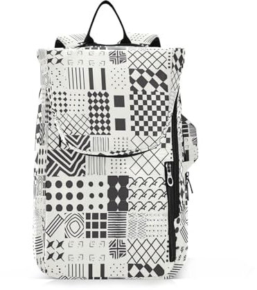 Amooorous Tennis-Rucksack für Erwachsene, wasserabweisend, weißer Hintergrund mit einer Vielzahl von geometrischen Mustern, Tennistasche für 2 Schläger für Damen und Herren