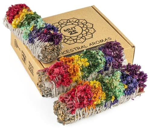 MUT22 3 Sauge Blanche avec 7 Chakra Sacré pour Brûler, Herbe de Purification et d'Harmonie, Sauge Apiana 100% Naturel, Idéal pour Nettoyage Spirituel et Rituels Energétiques