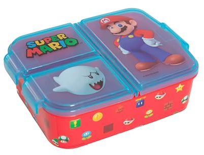 BRICOMIRAS Lunchlåda för barn, skola, lunchlåda för barn, skolsmörgåsbox perfekt för fritid, smörgåsmaskin mellanmål lekplats för pojkar och flickor (Super Mario-)