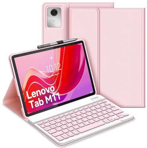 Bettdow für Lenovo Tab M11 2024 11 Tastatur Hülle, QWERTZ Abnehmbare Tastatur mit Schutzhülle für Lenovo Tablet M11 2024 11 Zoll TB330, Rosa