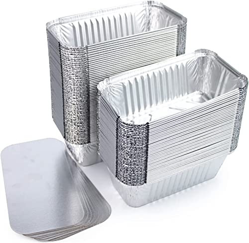 Miamex - Lote de 25 Bandejas de Aluminio Desechables con Tapa para Hornear, Servir Comida, Transporte de Alimentos, Congelado, Barbacoa, Horno (480 ml)