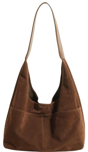 CRGANGZY 2 Stück Damen-Slouchy-Hobo-Tasche aus Wildleder mit mehreren Taschen, Umhängetasche, Magnetverschluss, Griff oben, Handtasche, Retro-Handtasche for Reisen, Arbeit (Braun)