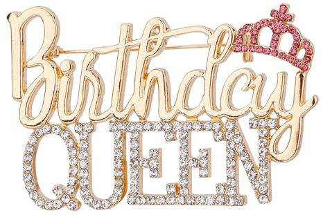 Birthday Queen Brooch Pins for Women, Mermaid Princess Zinc Alloy Letter Pin, Rhinestone Crown Lapel Brooch, Gold Diamond Jewelry Gift for Birthday Party Decoration Accessories