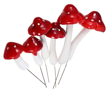 GARVALON 6 Piezas de Setas de Espuma Rojas, Figura de Hongo Realista para Jardín y Bricolaje, Adornos Ligeros para Mini Paisajes y Plantas Decorativas