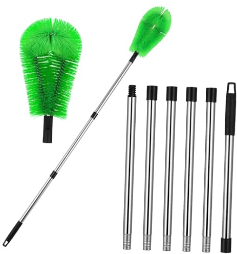 WESIEVYA Adjustable Length Gutter Cleaning Pole with Stainless Steel Handle Wide Application Roof Gutter Cleaning Tool Around Your Home Green Brush