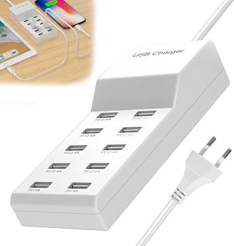 GOEDCH Caricatore USB multipla: ricarica USB USB a più dispositivi, 5 V/10 A 50 W USB caricatore 10 porte Multi USB alimentatore di rete per iPhone 15/14/13/12 Pro Max iPad Samsung Galaxy S23/S22