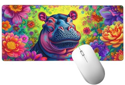 Gaming Mauspad XXL 1200 x 600 mm, Mauspad Blume Mousepad XXL Schreibtischunterlage Groß Size, mit Genähten Kanten Mouse Pad Nilpferd Mousepad für Spiele, Home Office Deko Geschenke für Männer H-471
