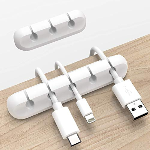 Cord Organizer, Cable Clips Cord Holder, Cable Management USB Cable Power Wire Cord Clips, 2 Packs Cable Organizers for Car Home and Office (5, 3 Slots) (White)