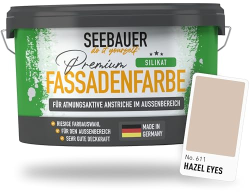 SEEBAUER diy Silikat-Fassadenfarbe Braun 5L für Außen (No. 611 Hazel Eyes) Atmungsaktive Mineralfarbe für Fassaden - Geeignet für Putz, Mauerwerk und Beton