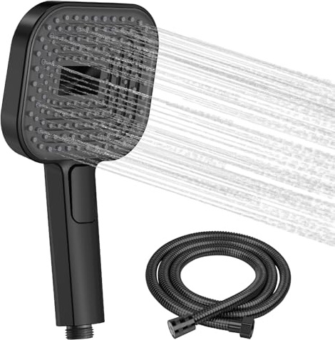 Buycard Duschkopf Schwarz,Duschkopf Groß(Φ135mm) mit 3 Strahlarten, Duschbrause für Duschkopf Wassersparend, Shower Head für Baden,Duschbrause Schwarz +1.5M Duschschlauch.