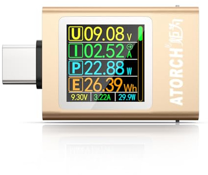 YEREADW USB C Tester Messgerät mit Anzeige, 4.5-50V 0-12A PD Spannungsmesser Power Meter Kapazität Spannungsprüfer Strommessgerät, USB Kabeltester Leistungskapazität Detektor (AT085)