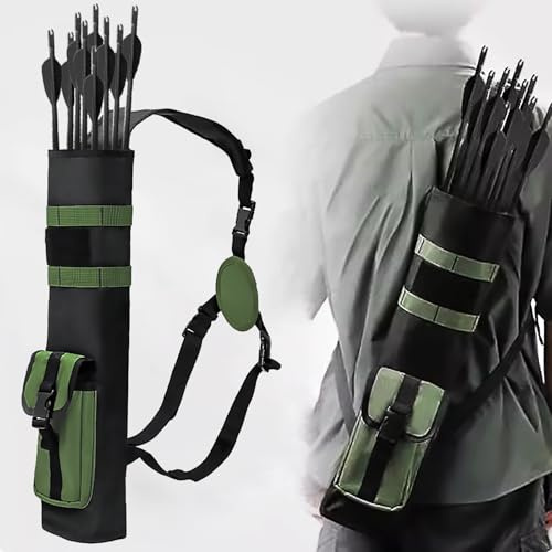 ZSHJGJR Bågskytte, ryggQuiver traditionell Quiver – justerbar ryggquiver för återkurva/sammansatta bågar – jakt och målövningskvakt för ungdomar och vuxna (grön)