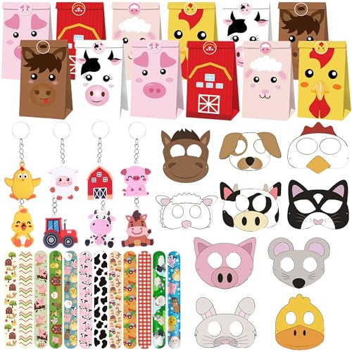 remplissage sacs fête ferme masques animaux autocollants breloques bracelet