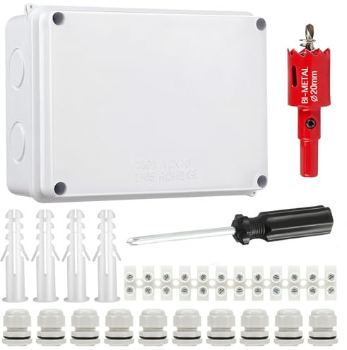 Scatola di Derivazione IP65 con Pressacavo, Gloryit Plastica ABS Impermeabile IP65 Scatola Derivazione, Scatole Elettriche Cavo Connettori Esterni, Scatola di Giunzione, 150 x 110 x 70 mm