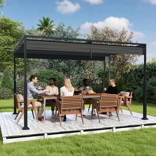 Aufun Pergola mit Schiebedach 3x4m Pavillon Terrassenüberdachung Schwarz