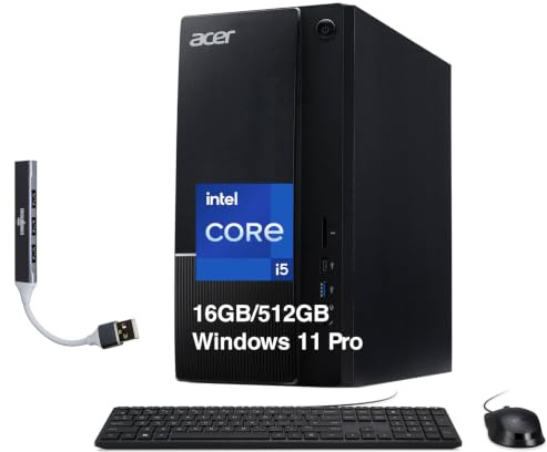 Acer Aspire TC-1775 Ordinateur de bureau Intel i5-14400, 16 Go DDR5, 512 Go | Carte graphique Intel UHD 730, WiFi 6E, Bluetooth 5.3, refroidissement par air, double HDMI, clavier et souris filaires