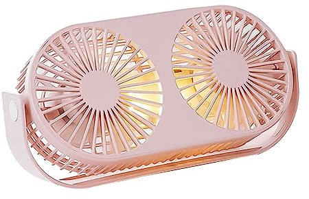 Lurrose Ventilador de Escritorio Doble Cabeza con Luz LED y Carga USB Ventilador Portátil Recargable para Hogar y Oficina Color Rosa