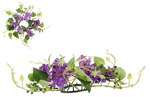 LOEFLIFA Artificial Leaf Candle Ring Wreath for Wedding Table Decoration Purple Hyacinth Floral Candle Holder Romantic Party Centerpiece for Home Banquet Valentine Day Christmas Festive