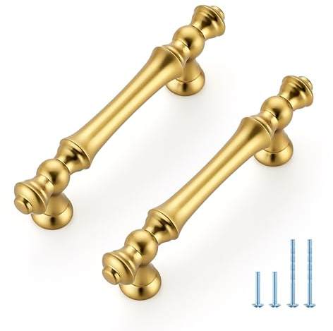 JOY DECOR 10 Pack 3 Inch Brushed Antique Brass Kitchen Cabinet Handles, Zinc Gold Drawer Pulls for Cupboard, Dresser, and Wardrobe, 3 (76mm) Hole Center, Cabinet Hardware