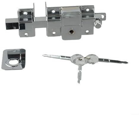 Serratura per cancello in ferro ispessito e lega di zinco con nucleo in rame chiave a croce, chiusura meccanica esterna antifurto per porte a battente in legno, ferro e giardino, (2009CR - sinistra)