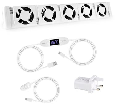 Vybra RadBoost Radiator Booster 5 Fan Standard Single Set with LED Display - Digital Thermostat for Automatic Temperature Control - Quiet Heat Distribution with Magnetic Installation