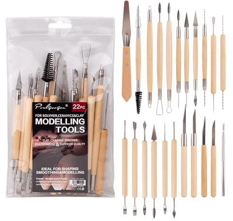 22 Stück Töpferwerkzeug Set, Keramik Töpferei Modellierwerkzeug Set für Anfänger Profis, Polymer Ton Sculpting Tools DIY Grabstichel Kit für Modellbau Schnitzarbeiten Kerzenherstellung, Naturholzfarbe