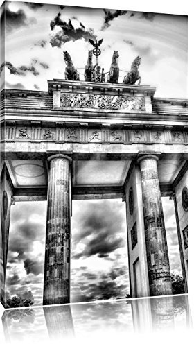Pixxprint Monocrome, Brandenburger Tor Berlin Deutschland Sehenswürdigkeit, Größe: 80x60cm, Leinwandbild, fertig gespannt, Wandbild, Dekoration, Kunstdruck, kein Poster