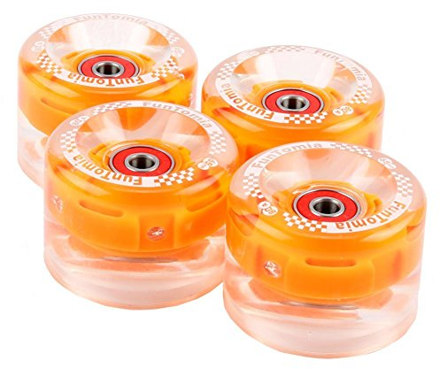 FunTomia 4 Stück (LED) Longboard/Skateboard/Mini-Board Rollen (Big Wheels) in 65x45mm 80A inkl. ABEC-9 Kugellager und Metall Spacer 80A Rollenhärte